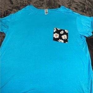 Blue T-Shirt with Floral Pocket